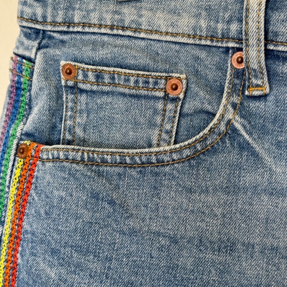 Gap | NWT Pride Embroidered Rainbow Mid Rise Stretch Denim Cut Off Jean Shorts - Picture 5 of 13